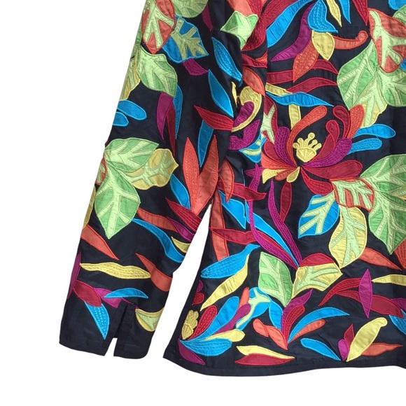 Chico’s Artsy Appliqué Multi Color Floral Silk Jacket - Picture 5 of 10